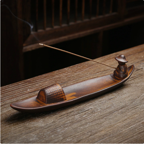 Lone Boat Fisherman ceramic incense holder