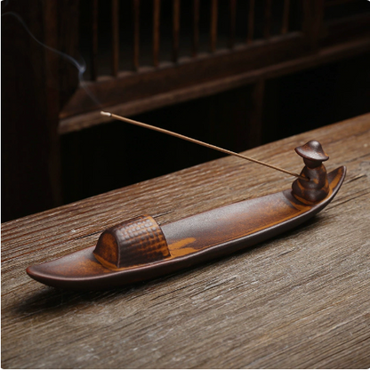 Lone Boat Fisherman ceramic incense holder