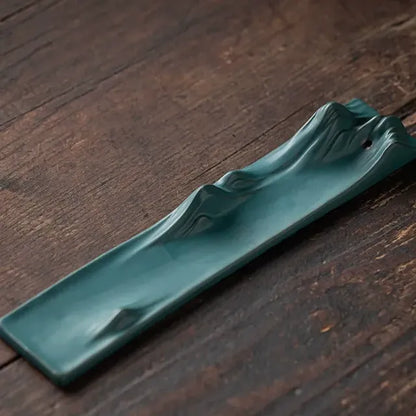 Dark green landscape ceramic incense holder