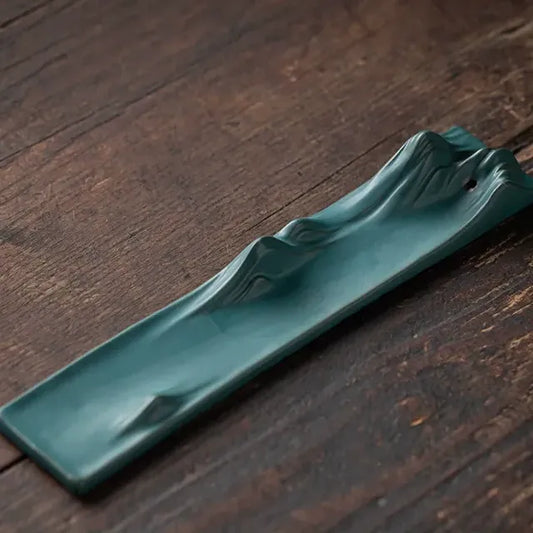 Dark green landscape ceramic incense holder