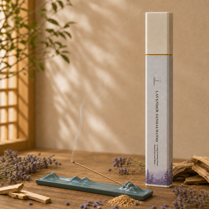 Lavender Sandalwood 50g with Dark Green Landscape Ceramic Incense Holder