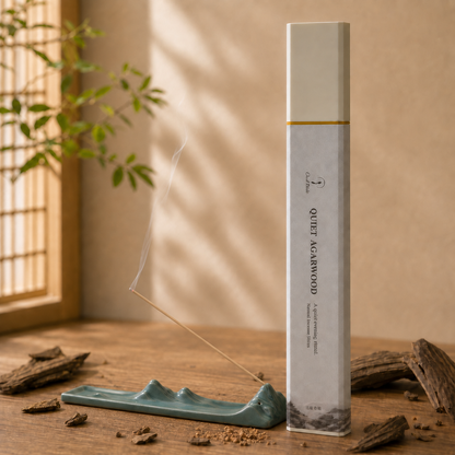 Quiet Agarwood 50g with Dark Green Landscape Ceramic Incense Holder