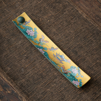 Crane enamel landscape incense holder