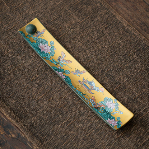 Crane enamel landscape incense holder