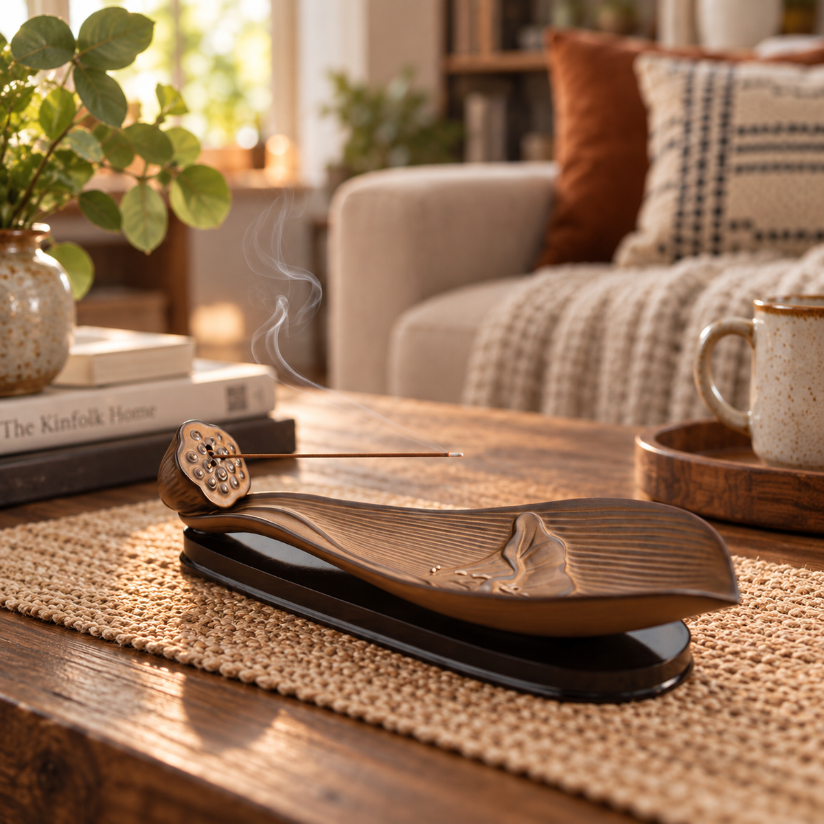 Lotus Boat Ceramic Incense Stick Holder in Living Room Tea Space 莲舟陶瓷线香插客餐厅实景