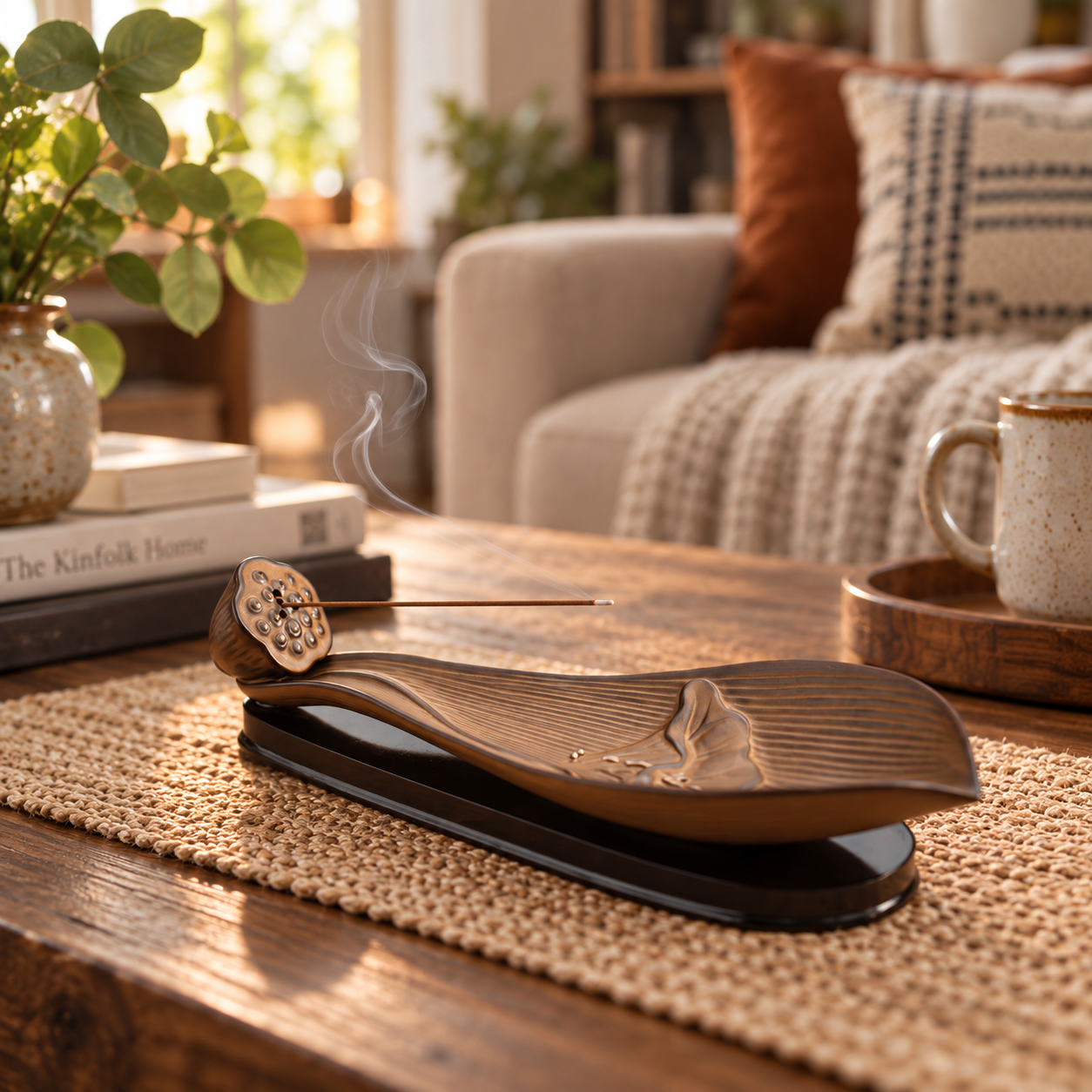 Lotus Boat Ceramic Incense Stick Holder in Living Room Tea Space 莲舟陶瓷线香插客餐厅实景