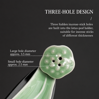 Three-Hole Design Detail (3.5mm and 2.5mm) of Lotus Boat Incense Holder 莲舟莲蓬三孔香座香插孔径特写