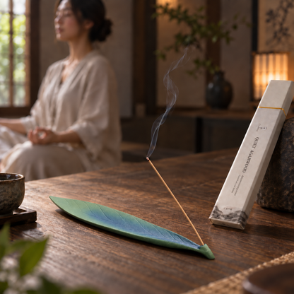 Quiet Agarwood incense with Lucky Leaf ceramic holder