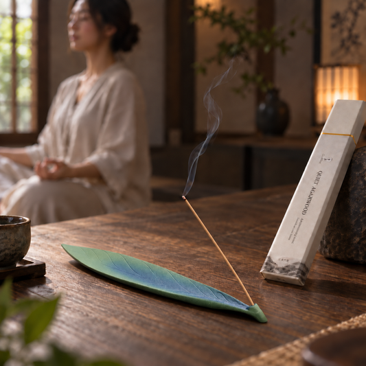Quiet Agarwood incense with Lucky Leaf ceramic holder