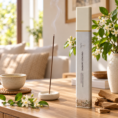 Orange Jasmine Sandalwood incense in a bright welcoming room