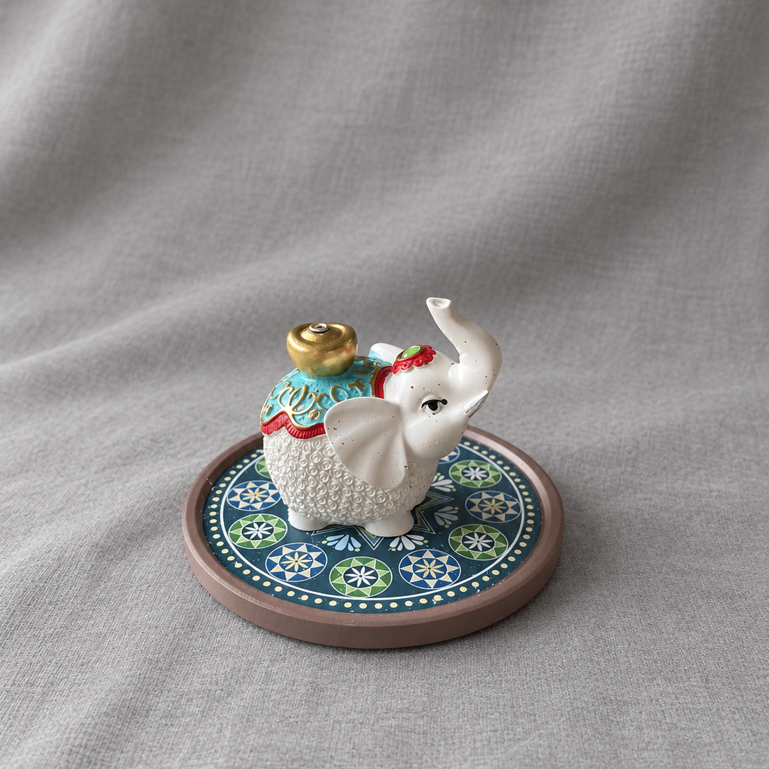 Elephant incense holder with matching tray