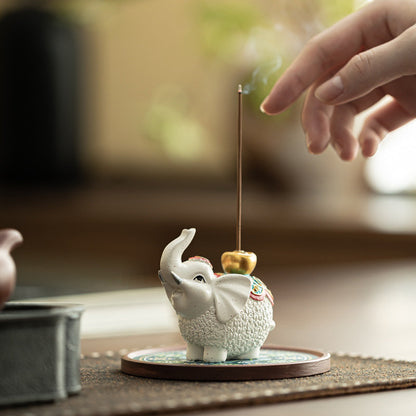 Elephant incense holder with matching tray