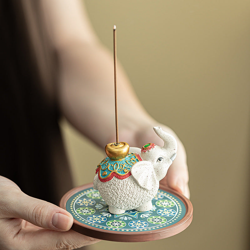 Elephant incense holder with matching tray