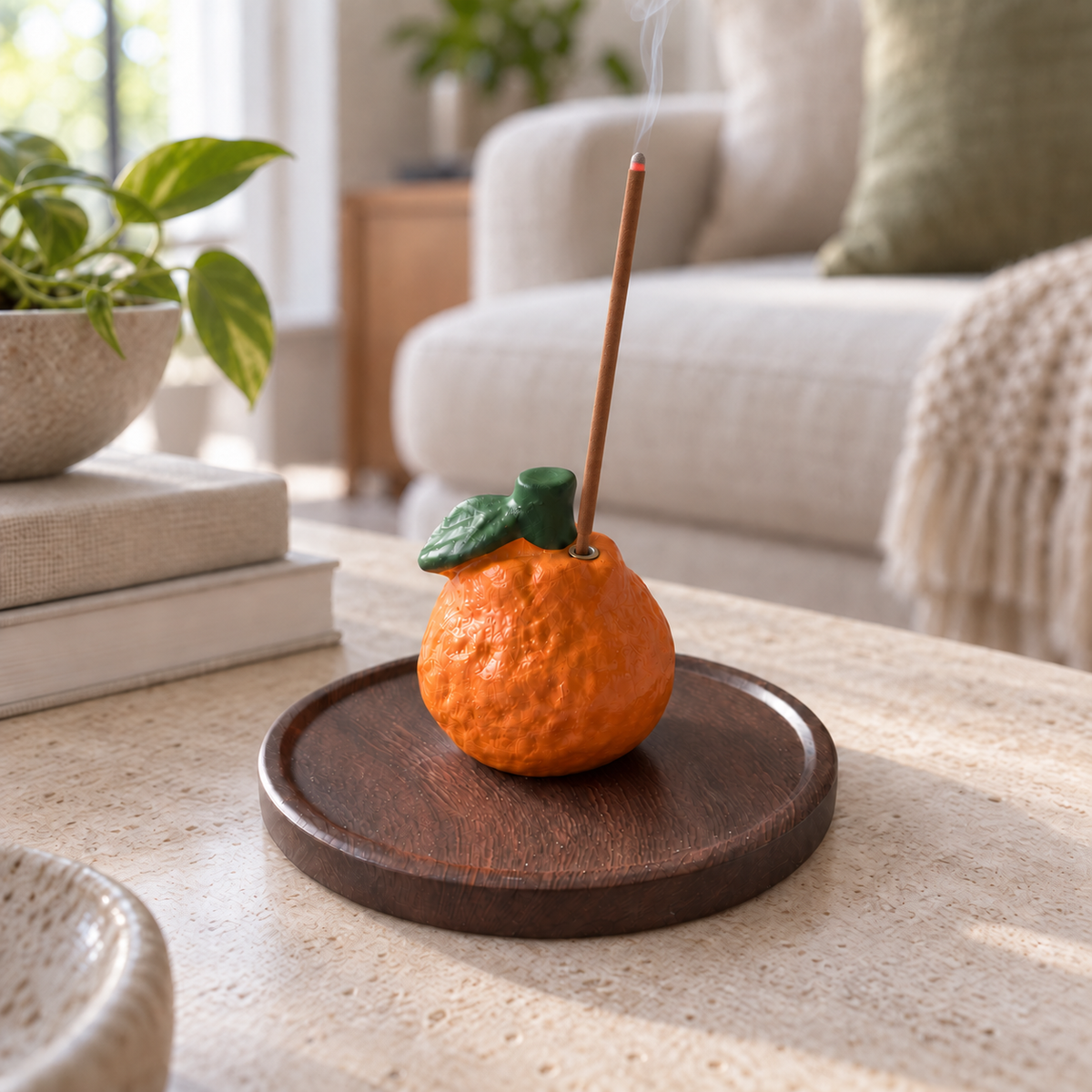 Mandarin incense holder with matching tray in a home setting; incense not included