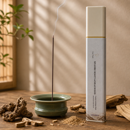 Mysore Root Sandalwood 50g with ceramic incense holder