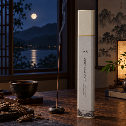 Quiet Agarwood incense in a moonlit contemplative room